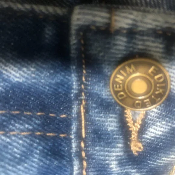 Edikted Wide Leg Jeans, Blue Washed Denim High Lace Trim "S" - Picture 10 of 12